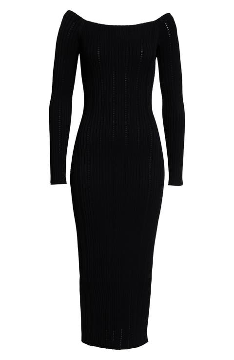 Open Rib Long Sleeve Midi Dress