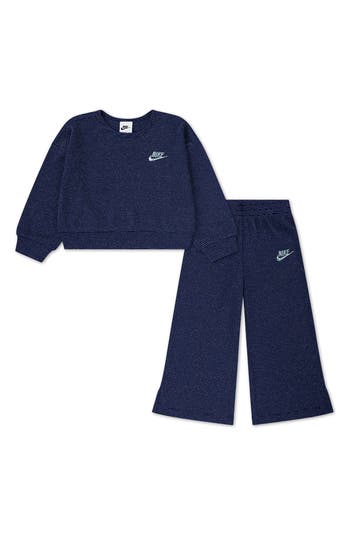 Nike Metallic Waffle Stitch Sweatshirt & Leggings Set In Blue