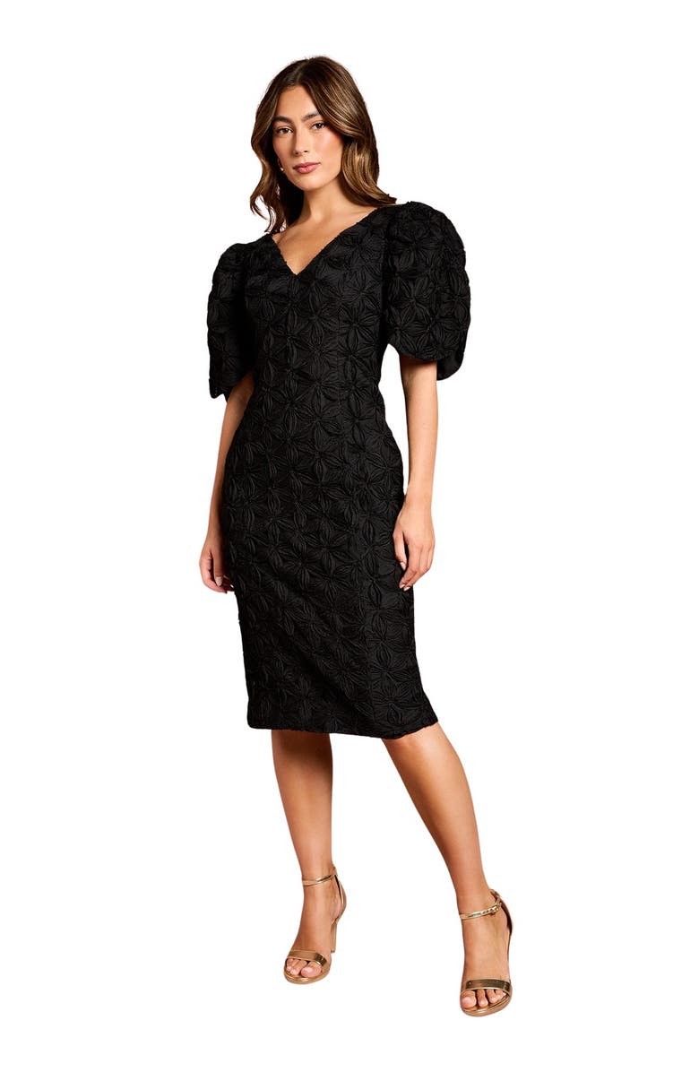 Coast Floral Pleated Sleeve Pencil Dress, Main, color, Black