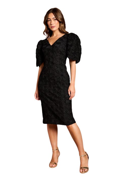 Floral Pleated Sleeve Pencil Dress