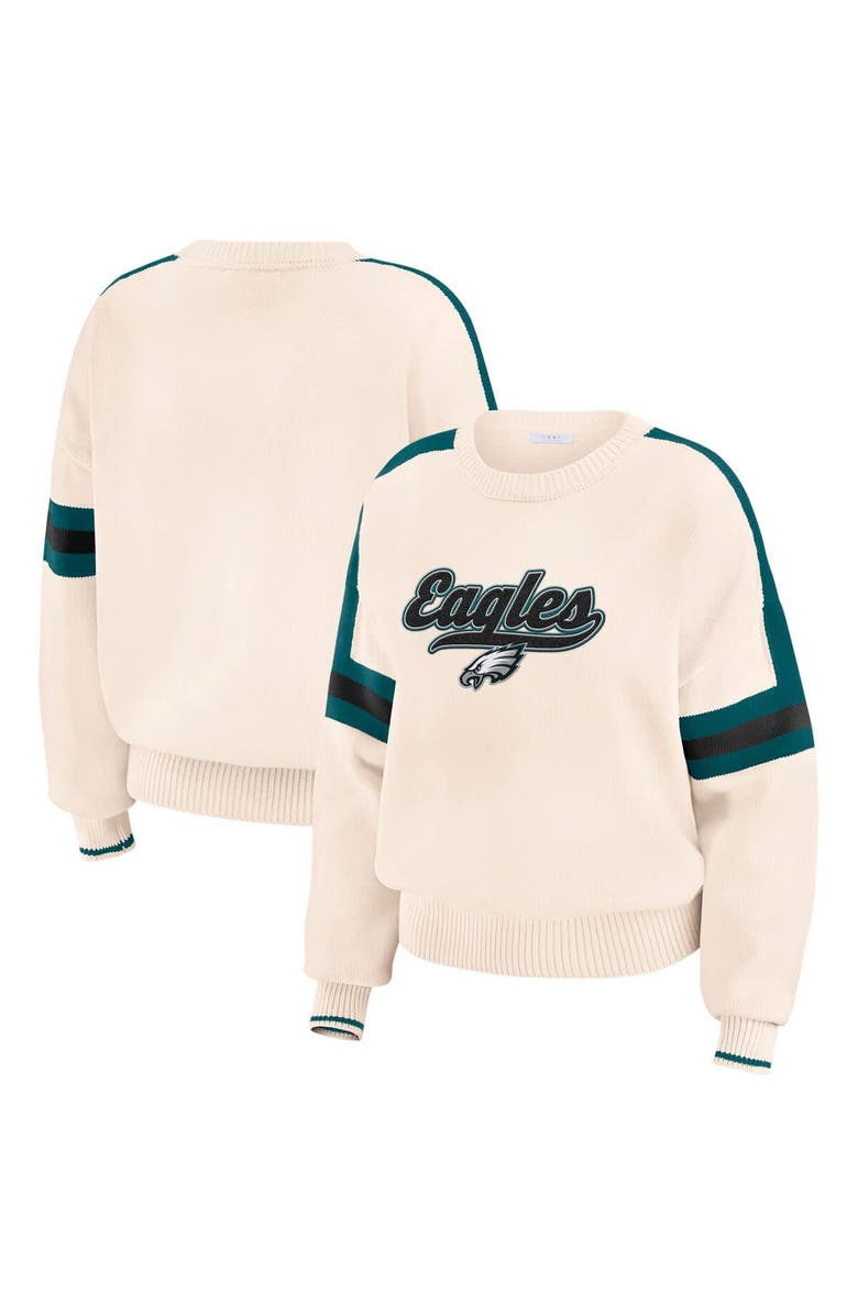 WEAR by Erin Andrews Women's WEAR by Erin Andrews  Cream Philadelphia Eagles Stripe Pullover Sweater, Main, color, 