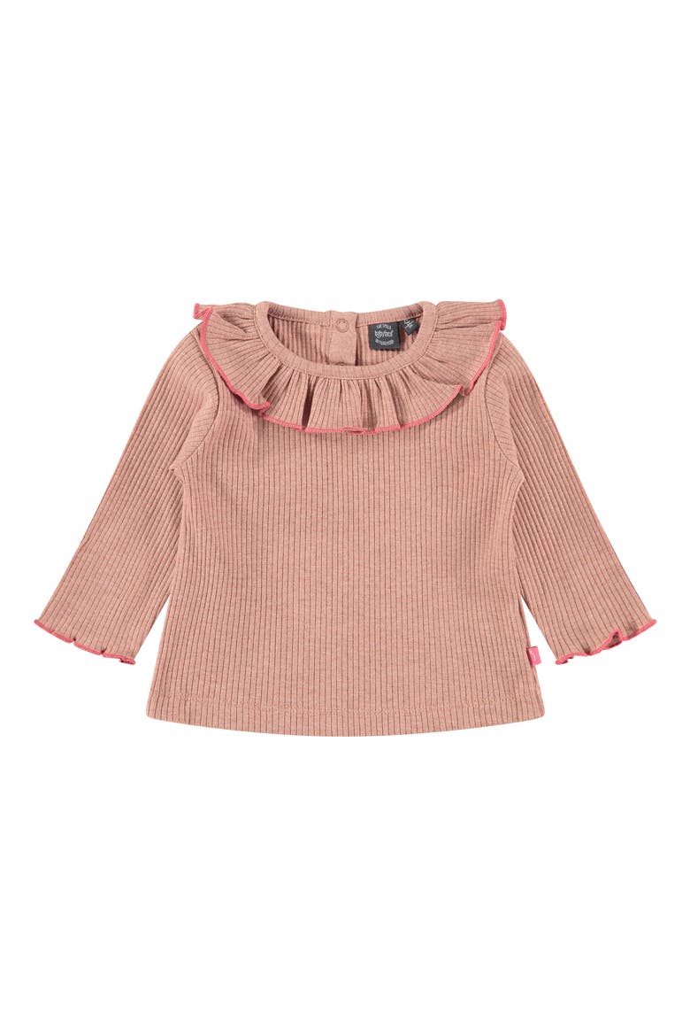 Rib Ruffle Collar Cotton Top, Main, color, PINK