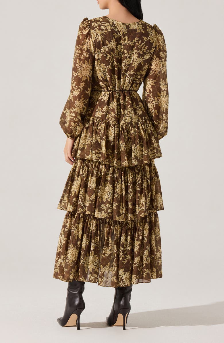 ASTR the Label Franchesca Floral Long Sleeve Tiered Cotton Blend Dress, Alternate, color, Olive Floral