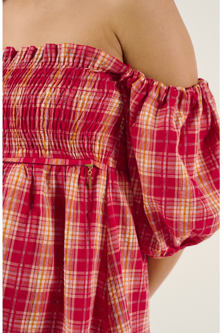 Maternity and Nursing Short Smock checked dress Melissa, Alternate, color, Raspberry