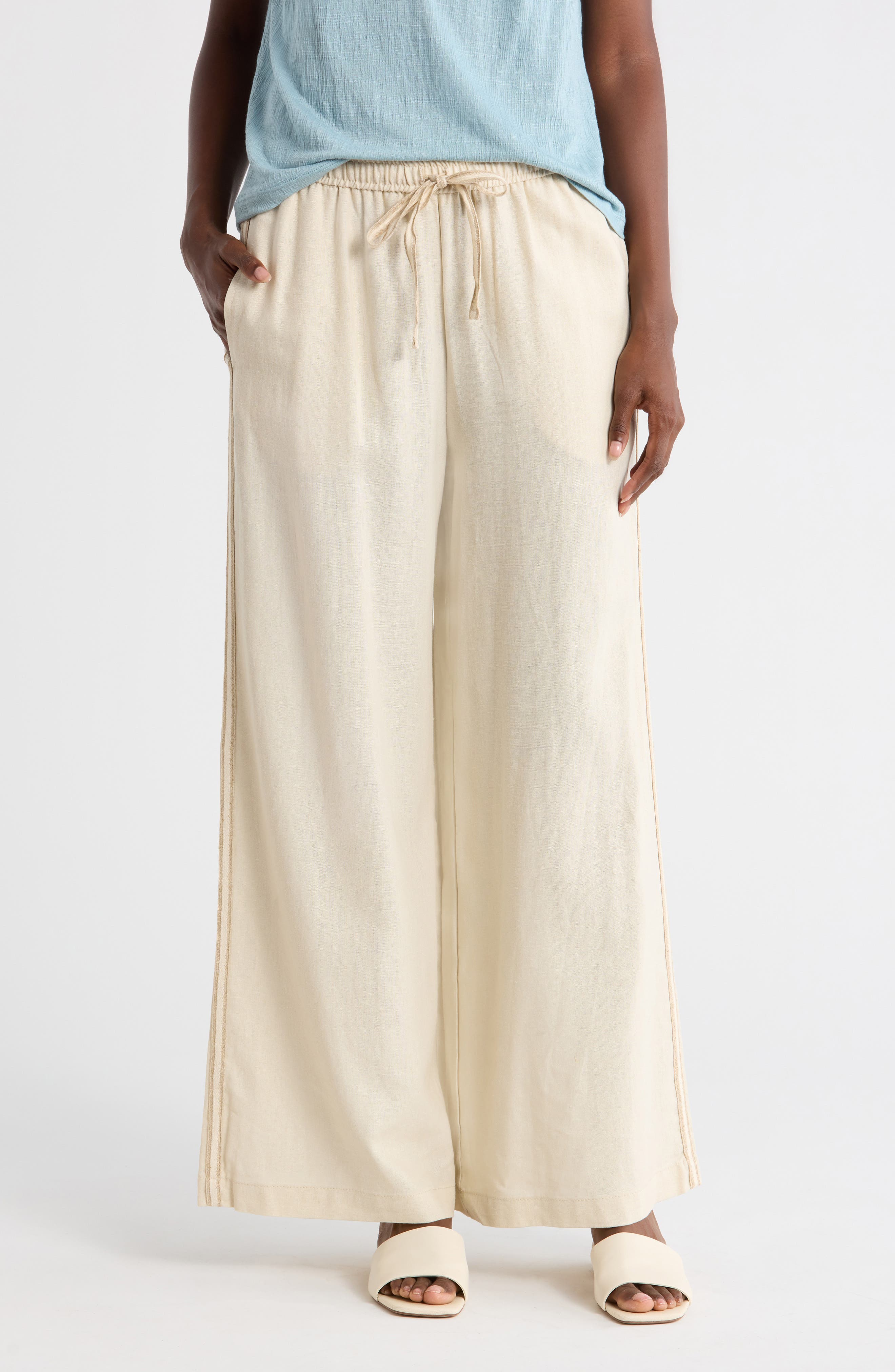 Side Stripe Linen Blend Wide Leg Pants - image 3