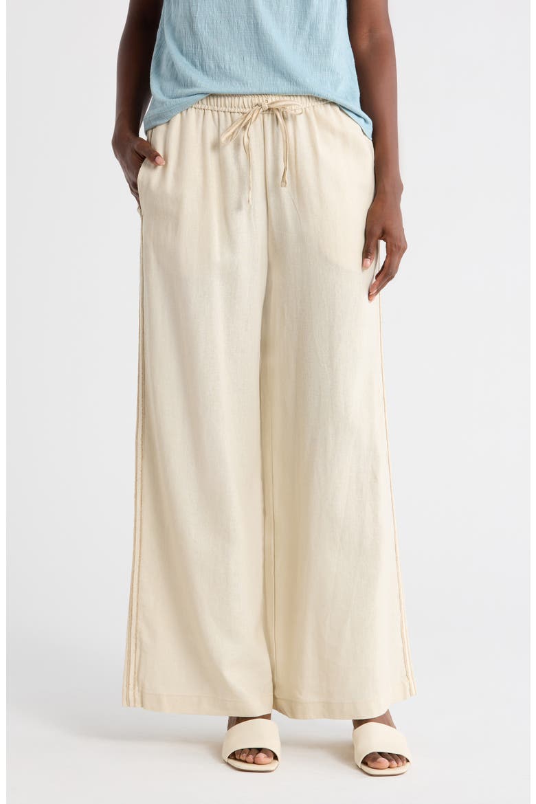 Side Stripe Linen Blend Wide Leg Pants, Main, color, NATURAL