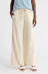 MAX STUDIO Side Stripe Linen Blend Wide Leg Pants