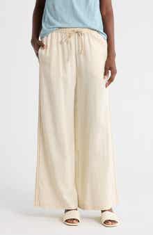 Side Stripe Linen Blend Wide Leg Pants