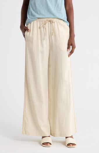 Side Stripe Linen Blend Wide Leg Pants