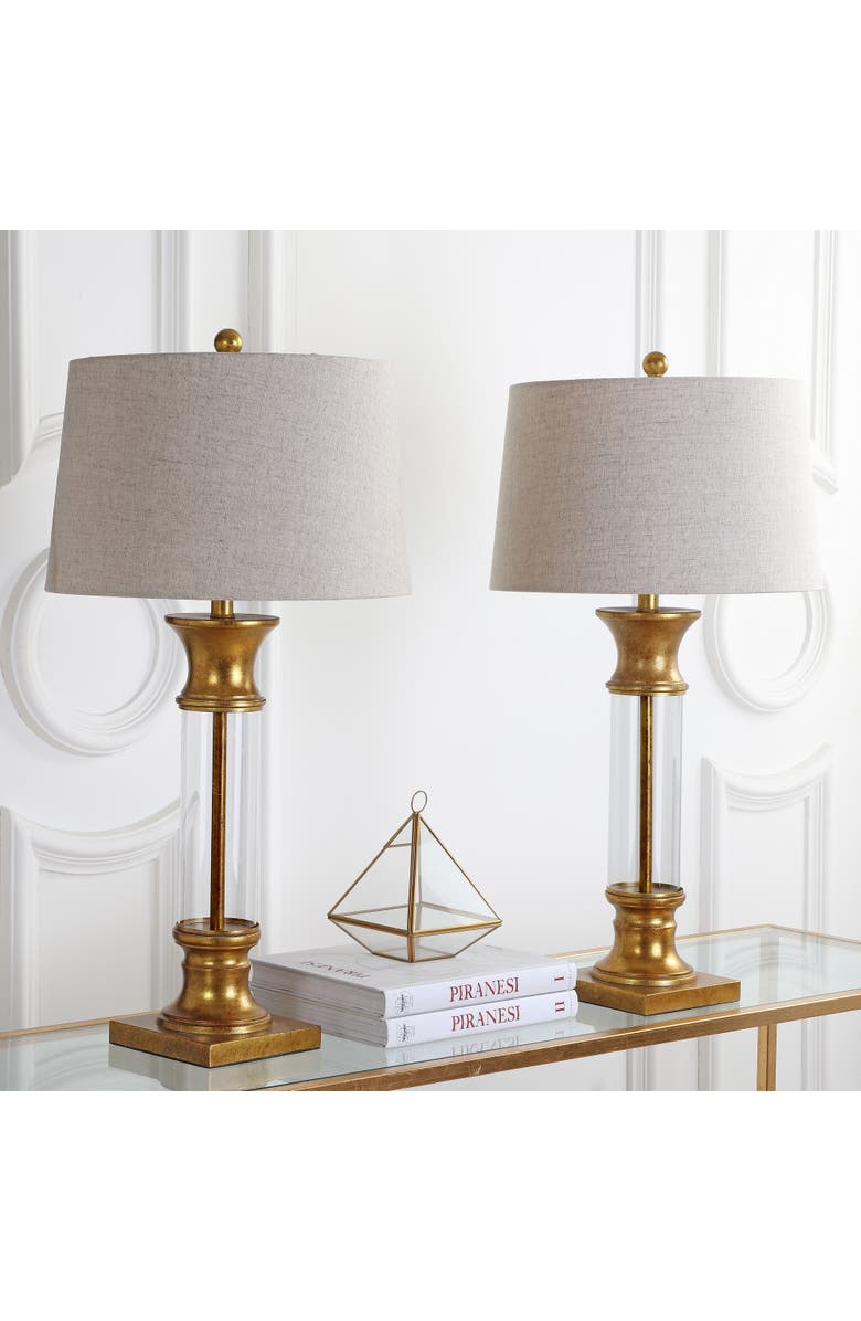 JONATHAN Y Hunter 32" Metal/Glass LED Table Lamp, Alternate, color, Gold/Clear