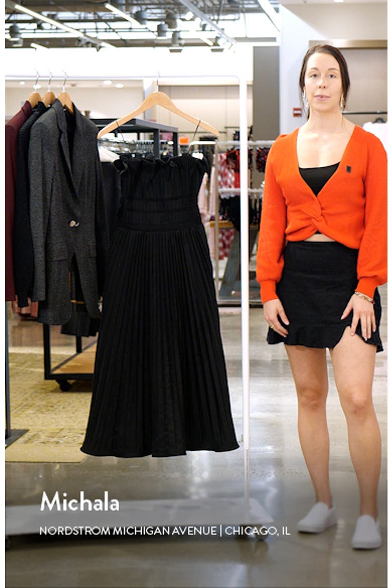 moon river pleated strapless midi dress laurencastro on LTK