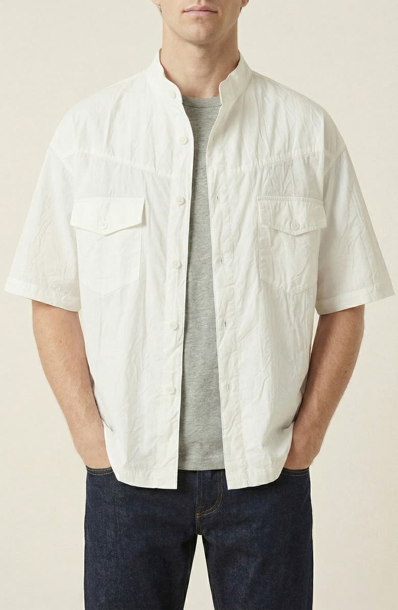 Modenaire Stand Collar Short Sleeve Shirt, Alternate, color, Off-White