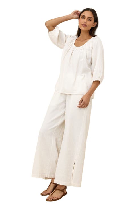 Organic Cotton Coastal Double Gauze Split Hem Pant