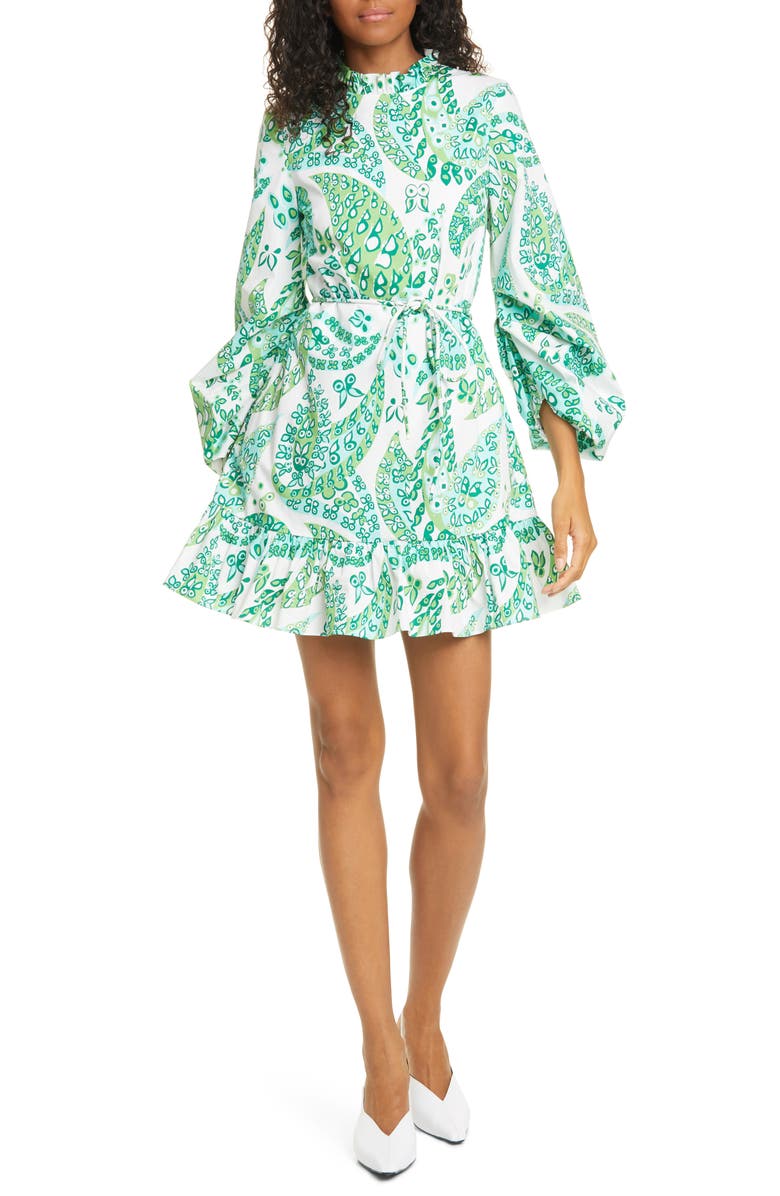 STAUD Carolina Butterfly Paisley Print Stretch Cotton Minidress, Main, color, 