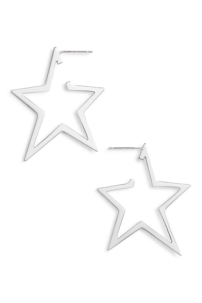 Sade Star Hoop Earrings, Main, color, STERLING SILVER