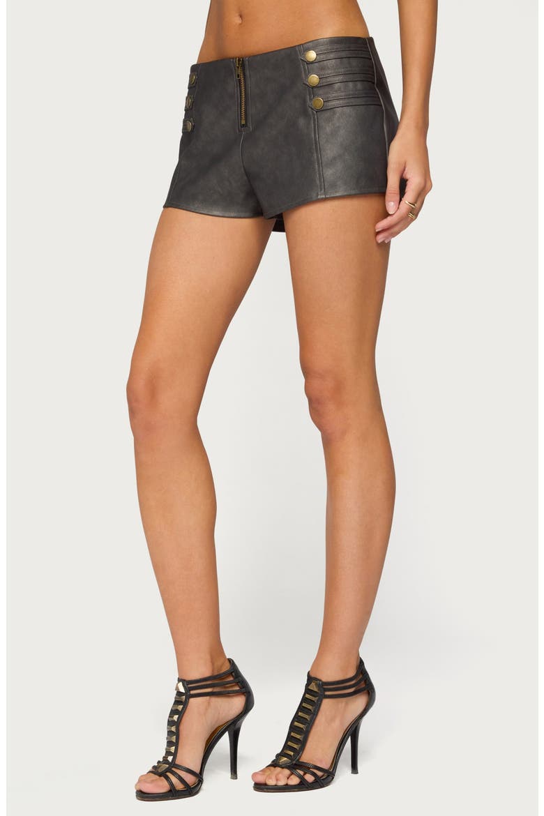 Harle Napoleon Faux Leather Shorts, Alternate, color, BLACK