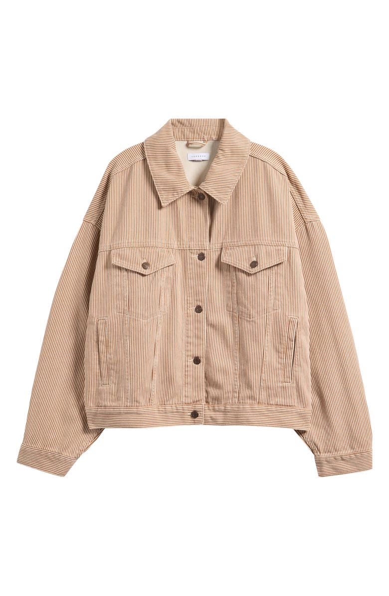 Topshop Stripe Denim Balloon Sleeve Jacket, Alternate, color, Rust Multi