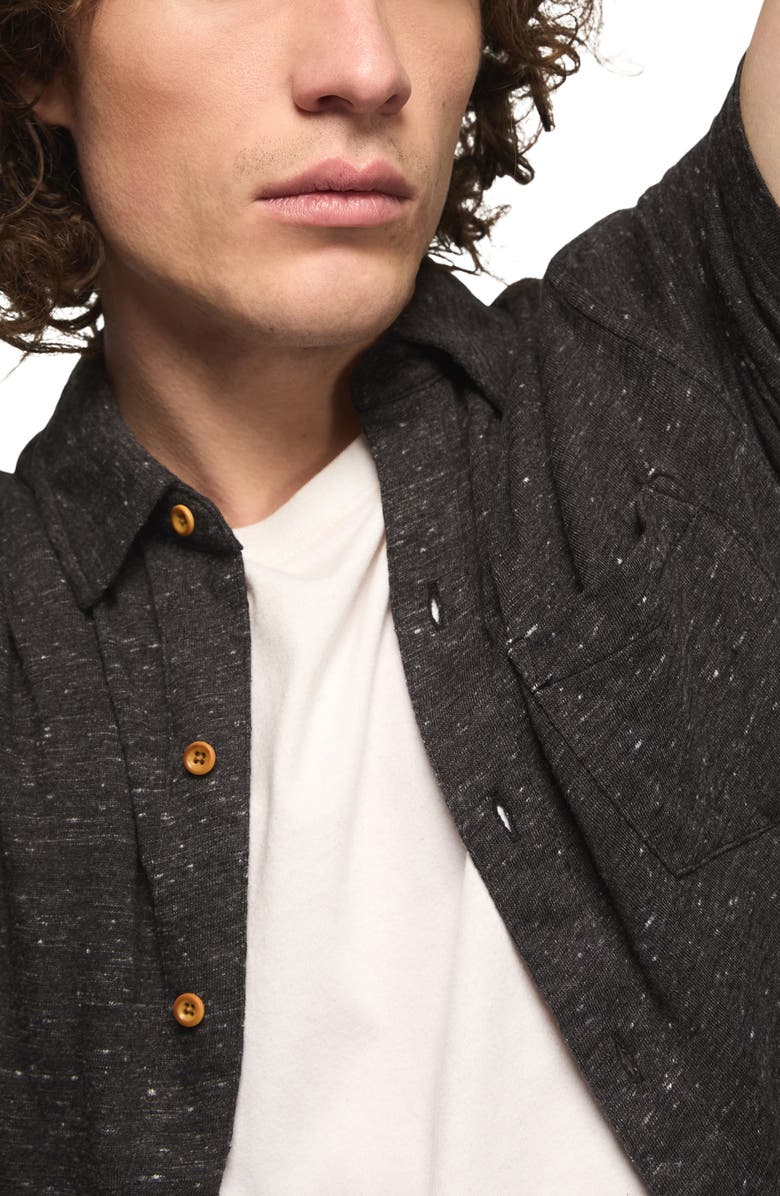 Lucky Brand Slub Knit Short Sleeve Cotton Blend Button-Up Shirt, Alternate, color, Black