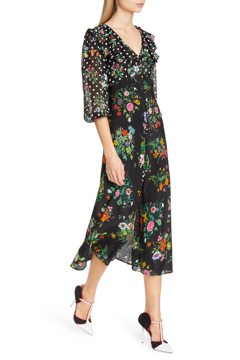 Bonnie Floral & Polka Dot Print Dress, Alternate, color, FLORAL SPOT MONO