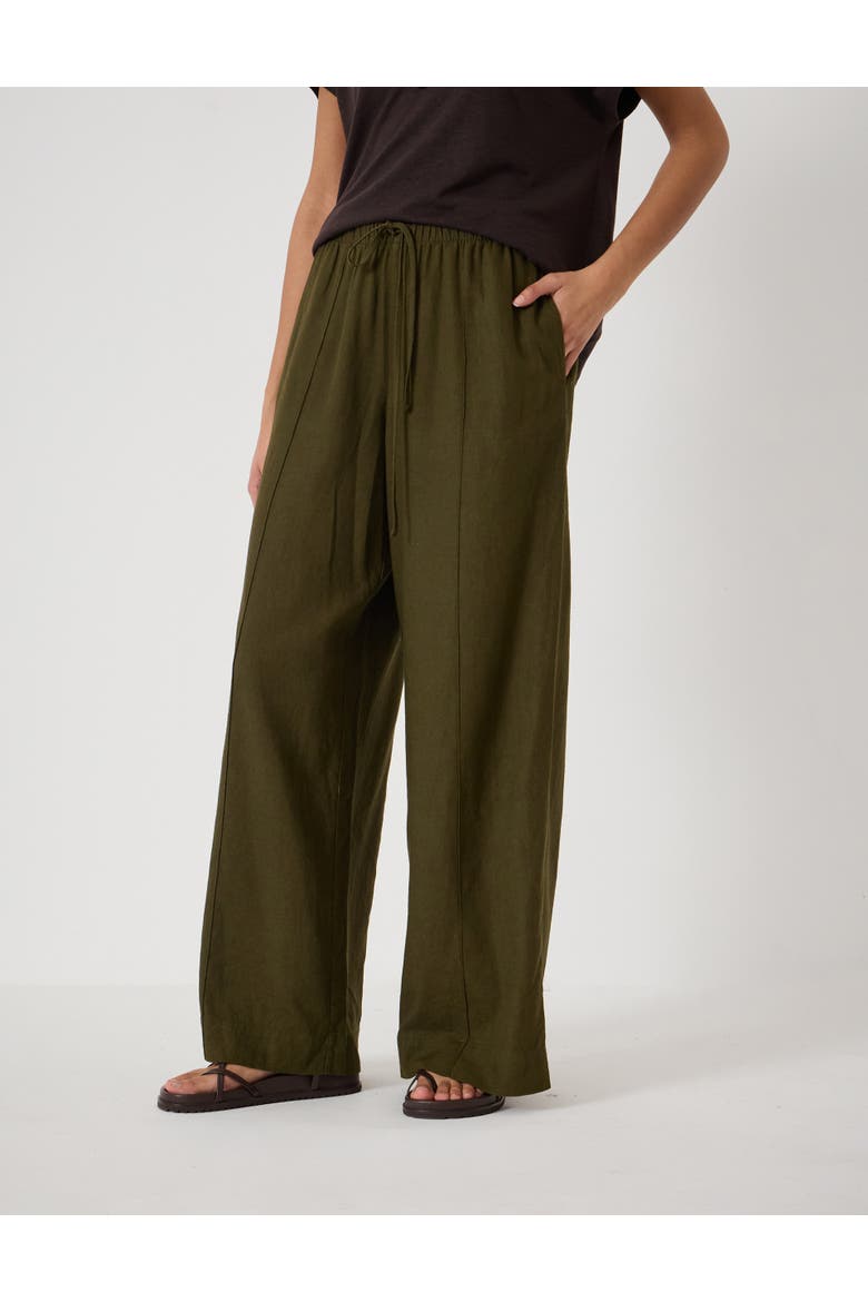 Petunia Linen Blend Wide Leg Trousers, Main, color, Khaki Green