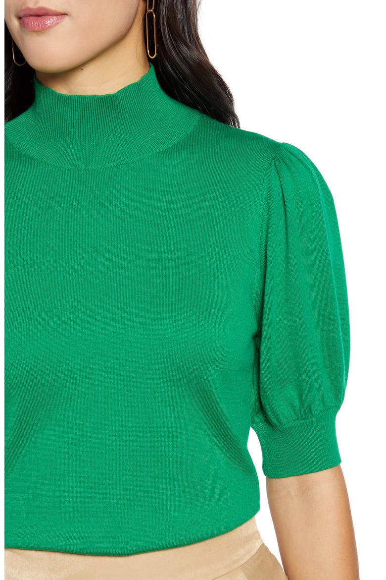 Mock Neck Puff Shoulder Sweater, Alternate, color, GREEN JOLLY