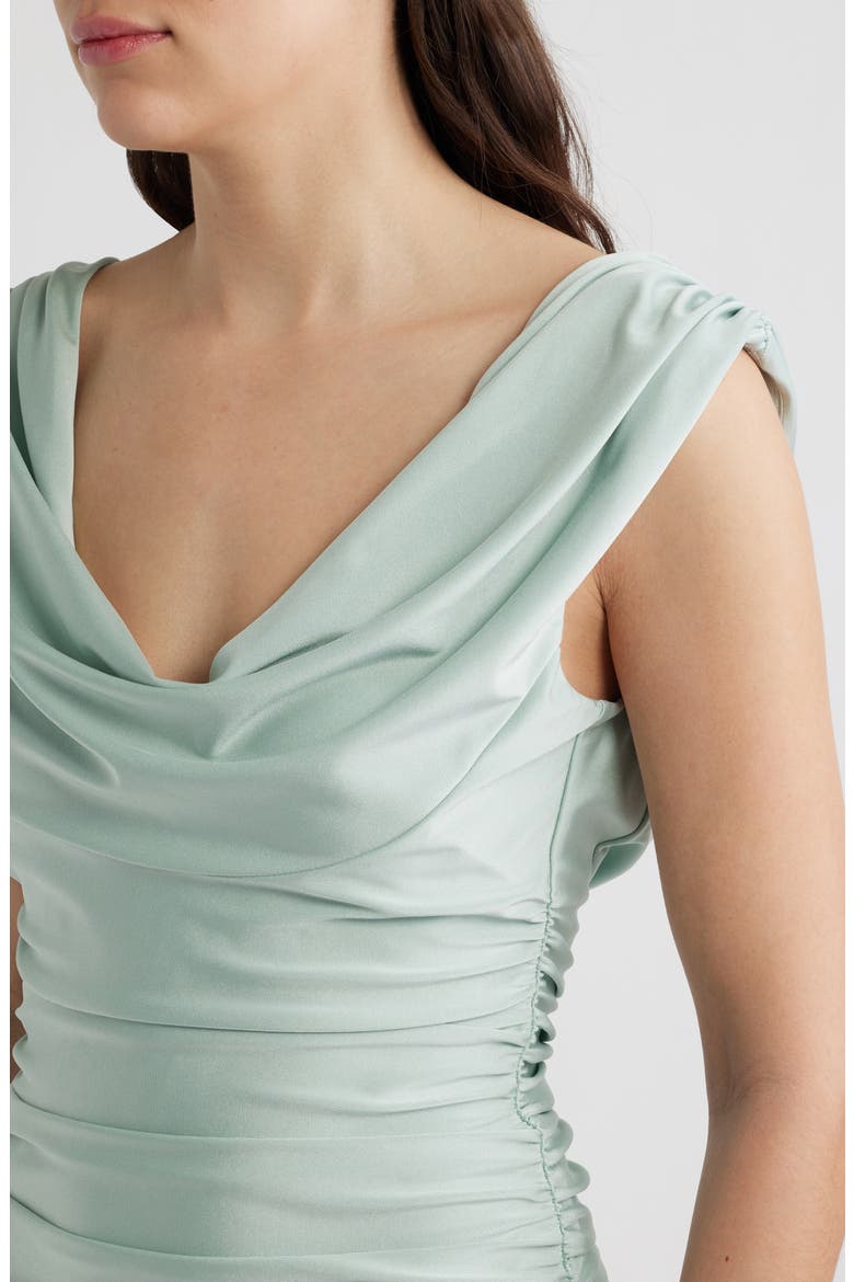 Evangeline Ruched Satin Gown, Alternate, color, CREME DE MENTHE