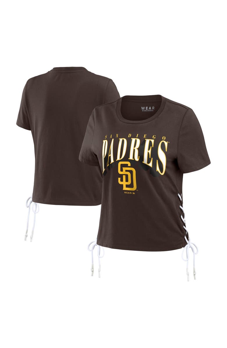 WEAR by Erin Andrews Women's WEAR by Erin Andrews Brown San Diego Padres Side Lace-Up Cropped T-Shirt, Main, color, 