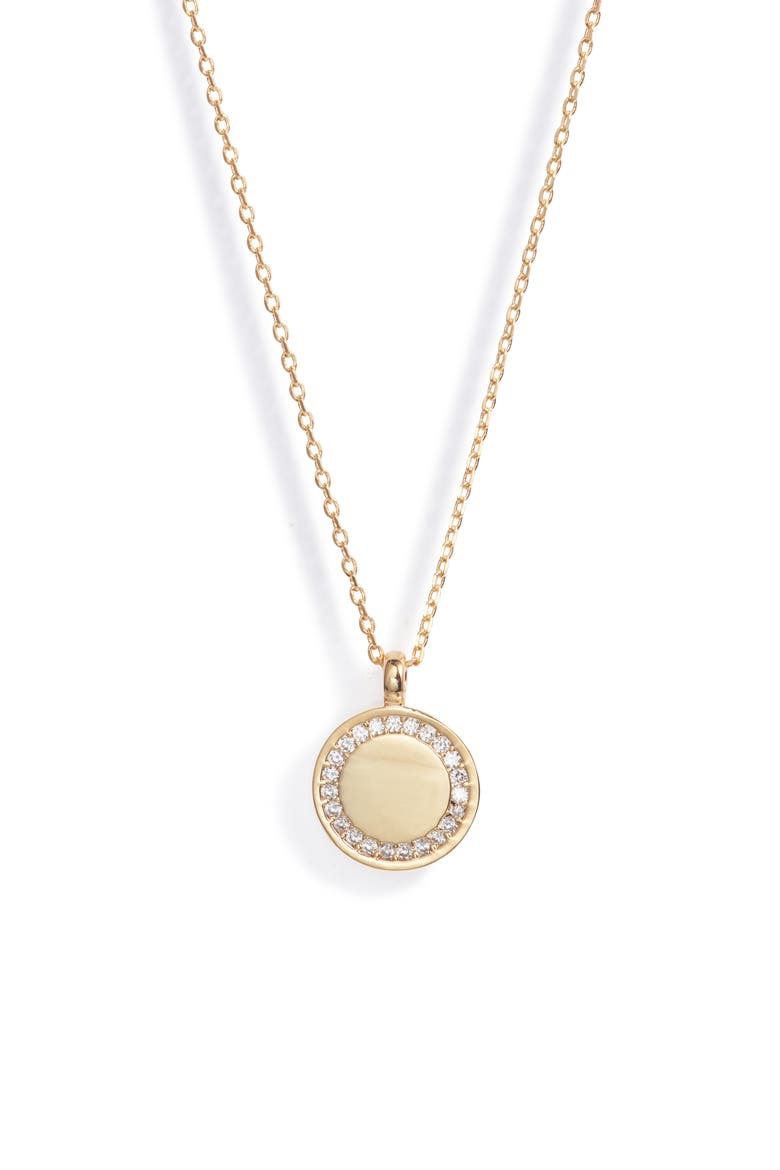 Cubic Zirconia Halo Coin Pendant Necklace, Alternate, color, GOLD