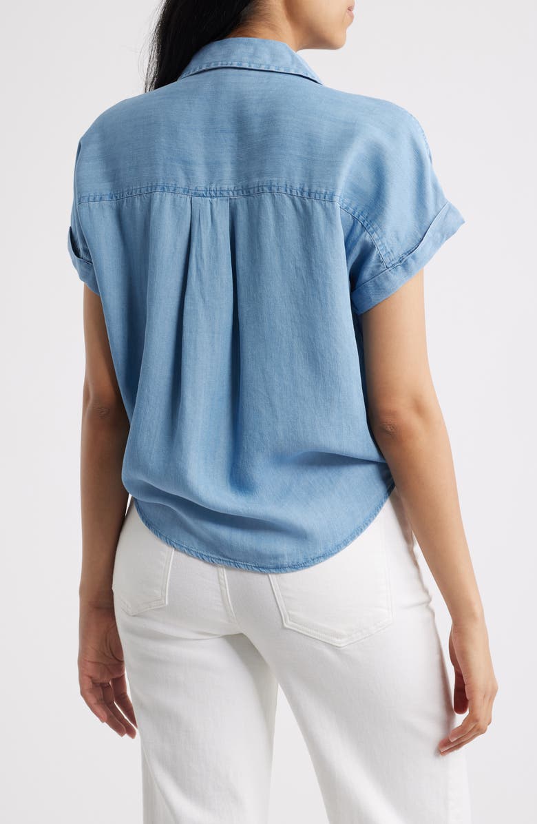 beachlunchlounge Romi Tie Front Denim Shirt, Alternate, color, Light Wash