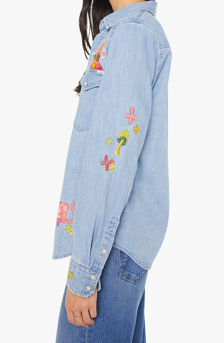MOTHER The Honey Embroidered Denim Snap-Up Shirt, Alternate, color, Cant Find My Classhroom