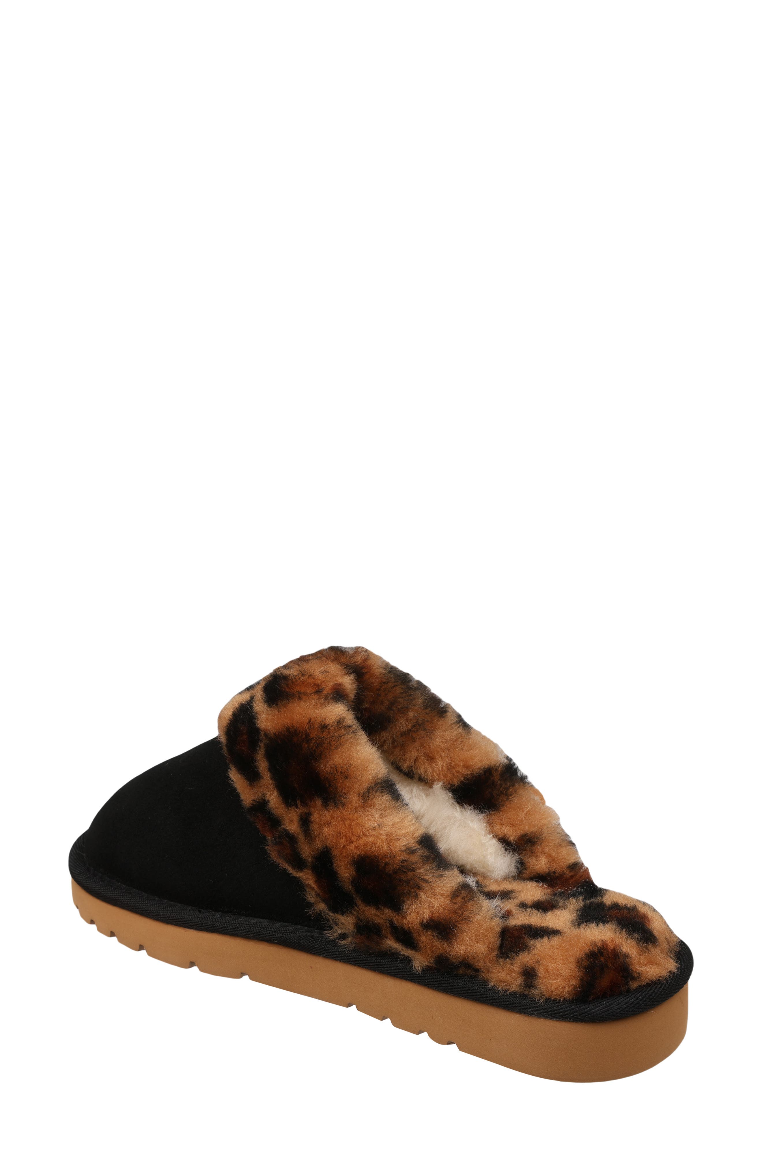 Mykos Genuine Shearling Suede Slipper, Alternate, color, Black/ Leopard