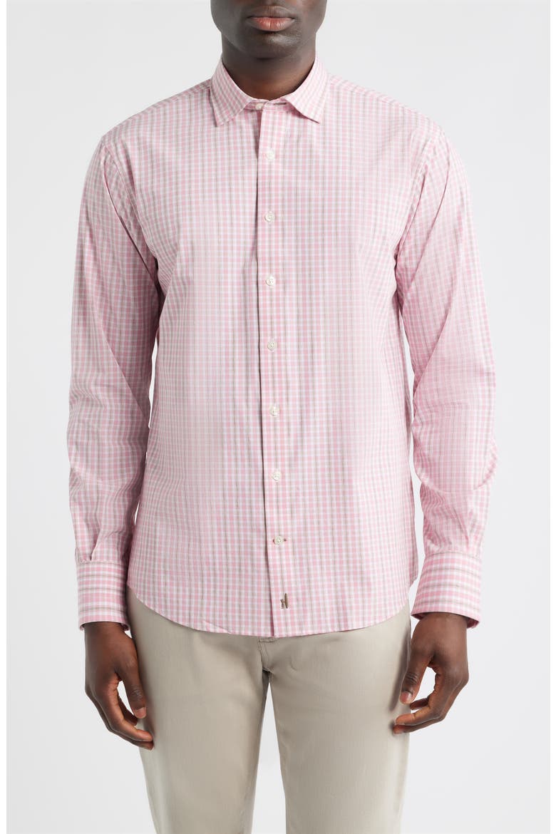 Morse Check Everyday Performance Button-Up Shirt, Main, color, PETAL