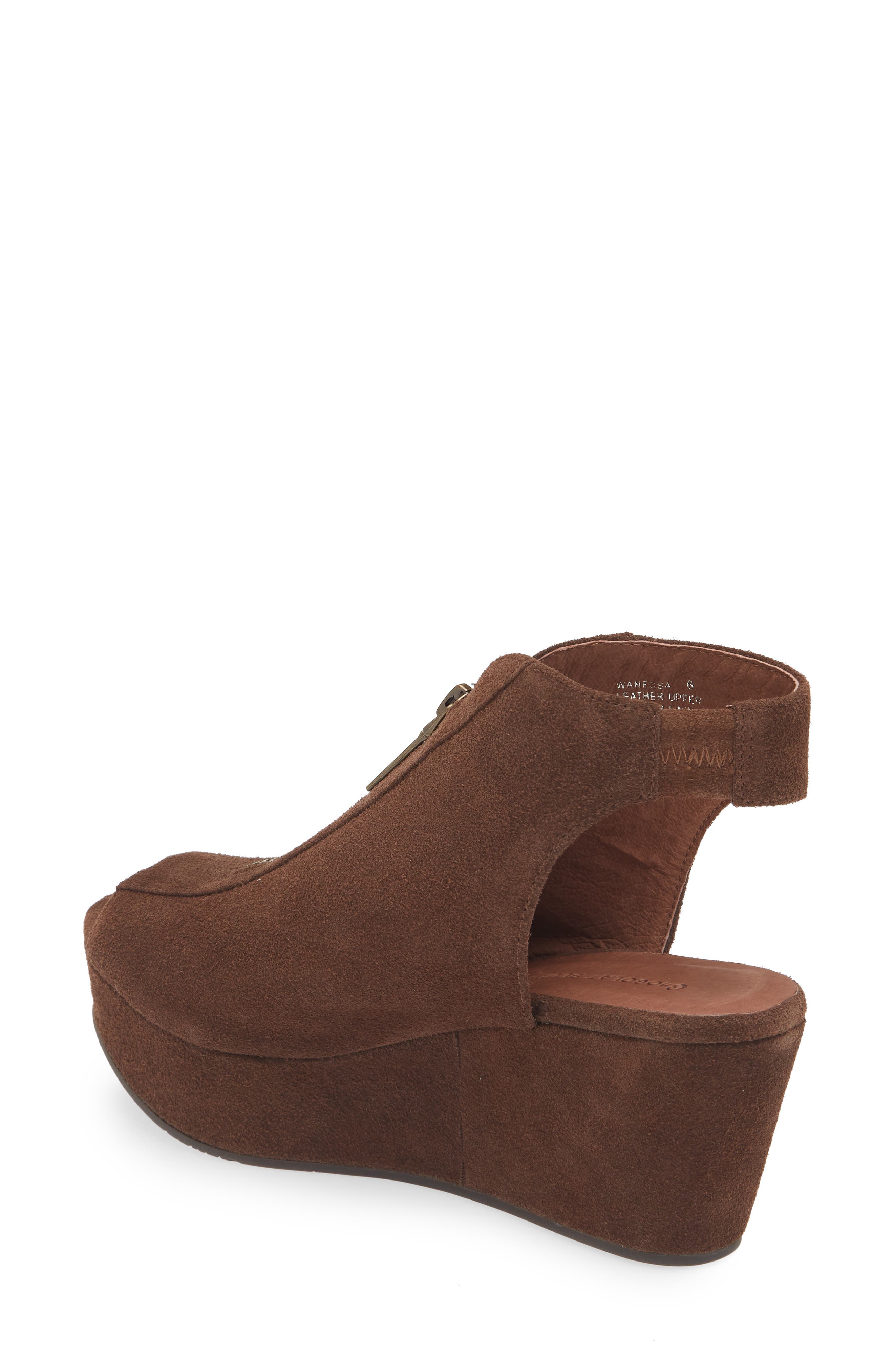 Front Zip Platform Wedge, Alternate, color, CHOCOLATE SUEDE
