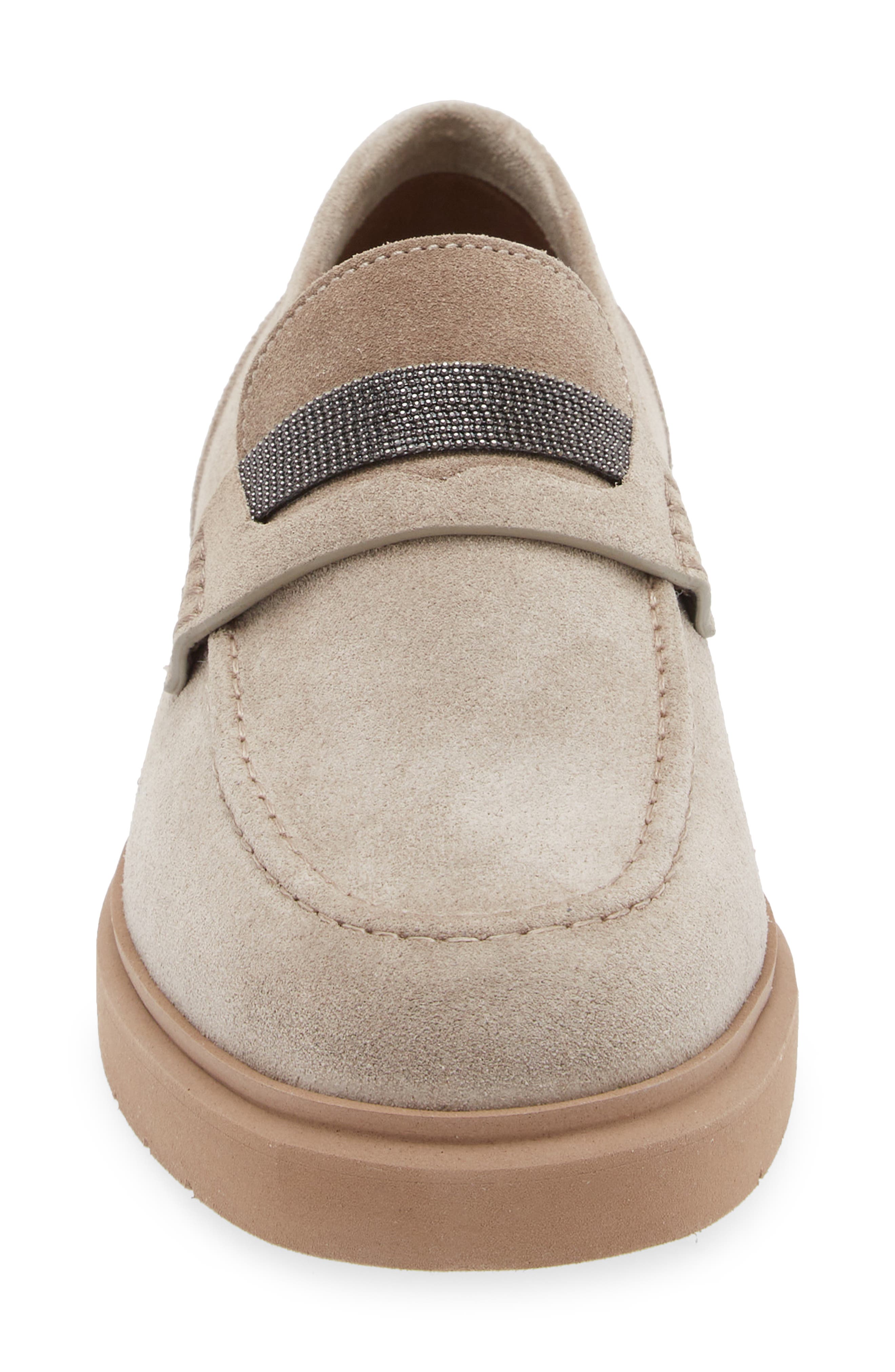 Brunello Cucinelli Monili Trim Suede Loafer, Alternate, color, 