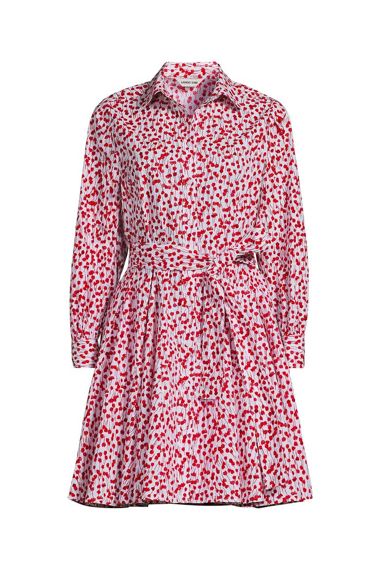 Plus Size Poplin Button Front Dress with Godets, Alternate, color, White/Coral Red Painted Posies