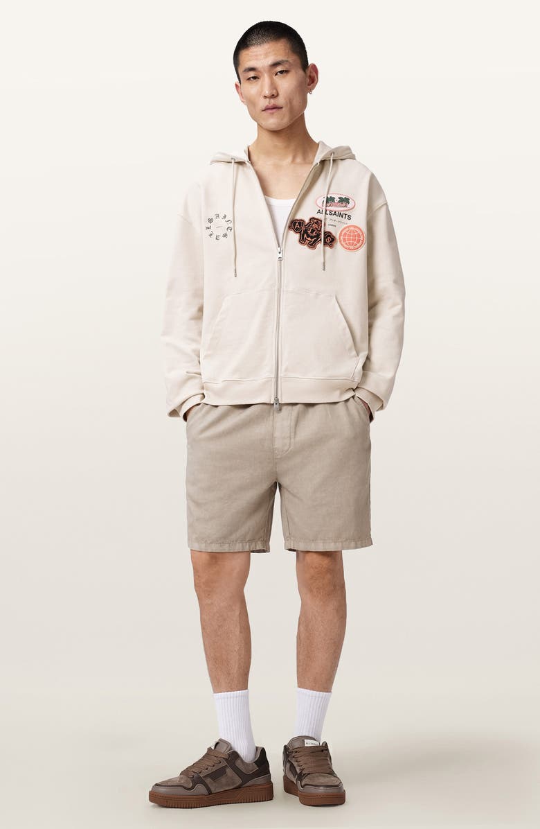 AllSaints Patcher Graphic Cotton Zip Front Hoodie, Alternate, color, Dusk White