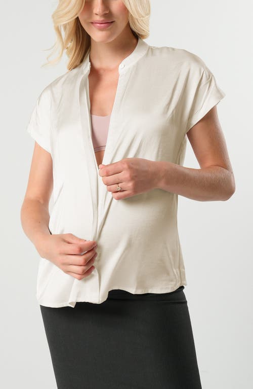 Marion Short Sleeve Satin Maternity Shell Top With Concealed Nursing Zip