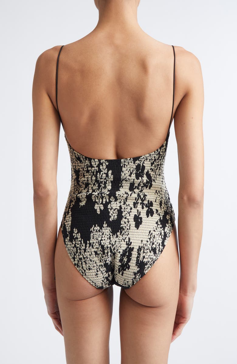 TOTEME Smocked One-Piece Swimsuit, Alternate, color, 