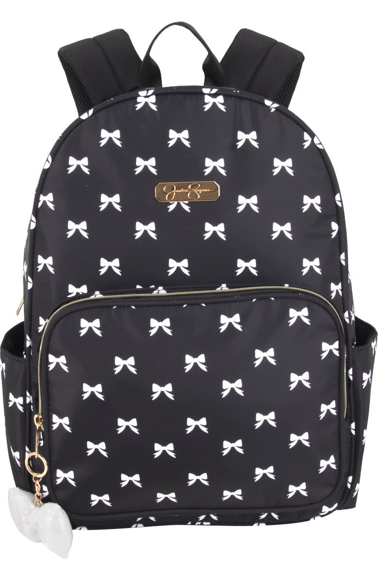 Jessica Simpson Bow Print Nylon Backpack, Main, color, Black