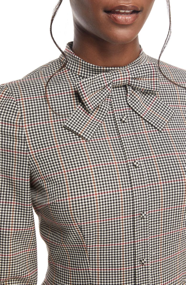 Gal Meets Glam Collection Blanche Check Bow Tie Fit & Flare Dress, Alternate, color, 