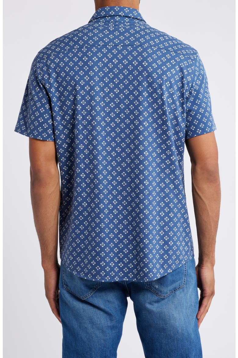 Print Short Sleeve Cotton Button-Up Shirt, Alternate, color, NAVY ATLAS