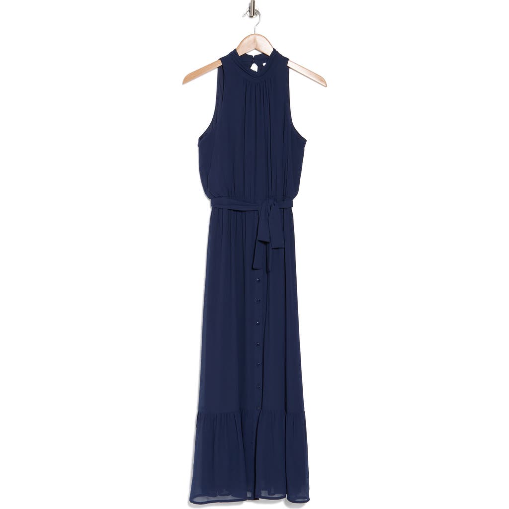 Daniel Rainn Mock Neck Tie Waist Dress