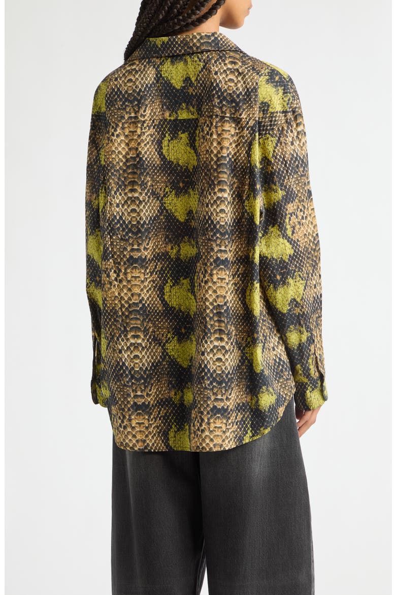 Tall Collar Boyfriend Button-Up Shirt in Faux Snakeskin, Alternate, color, BROWN GREEN SNAKE