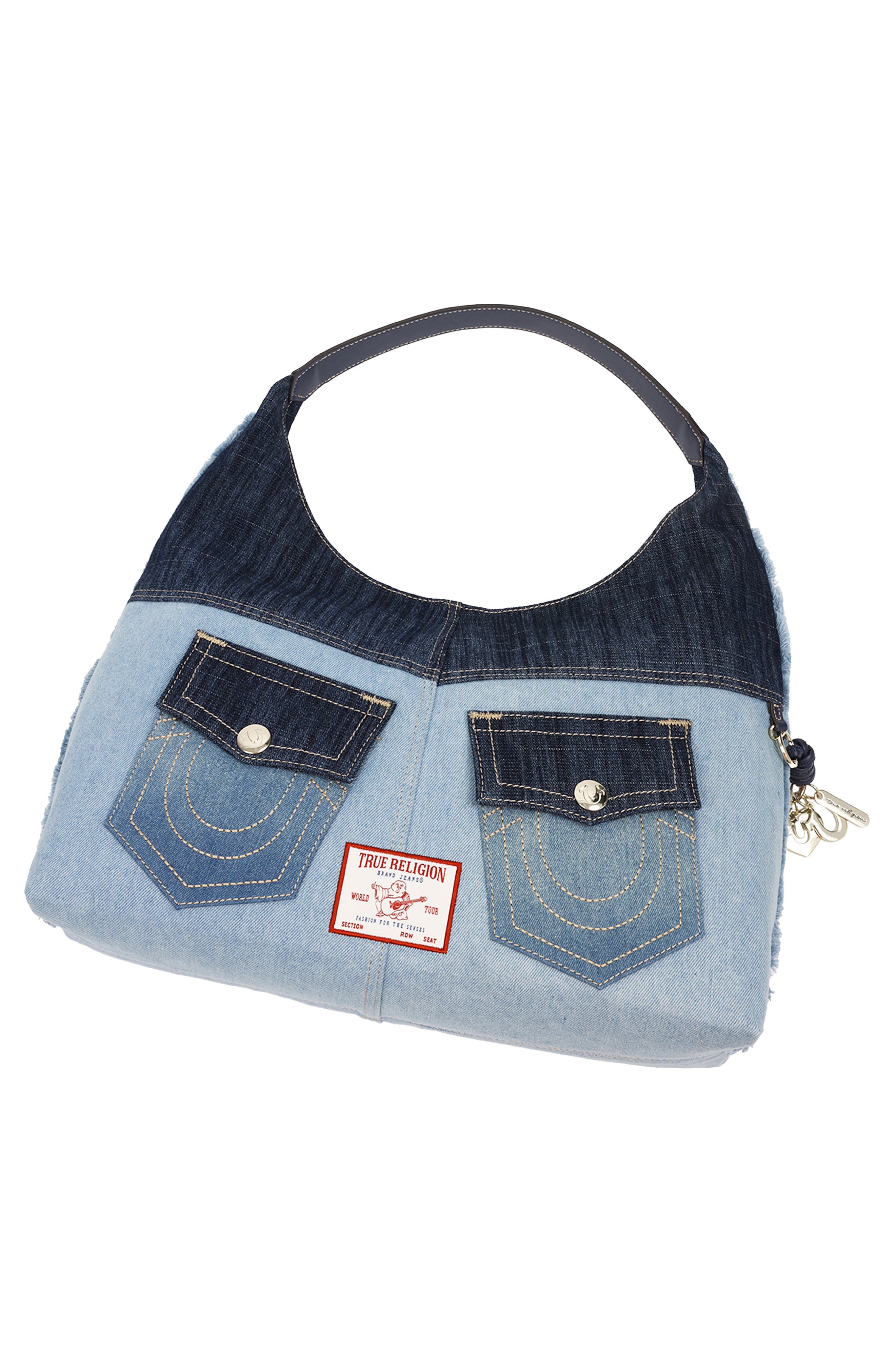 Horseshoe Pocket Colorblock Denim Shoulder Bag, Alternate, color, MULTI