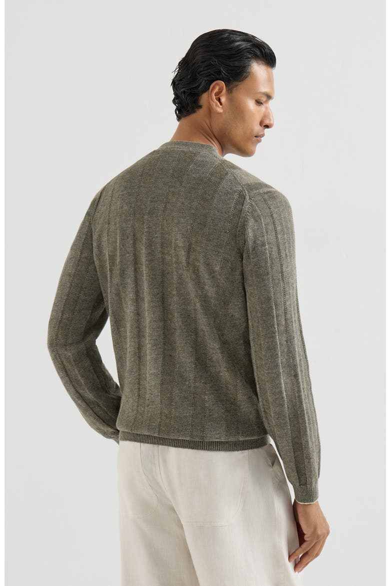 Linen and cotton textured rib cardigan, Alternate, color, Olive