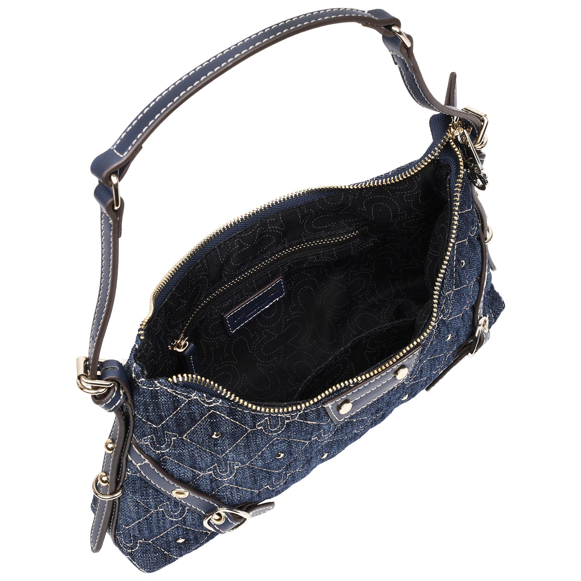 True Religion Studded Denim Chain Shoulder Bag, Alternate, color, Dark Denim