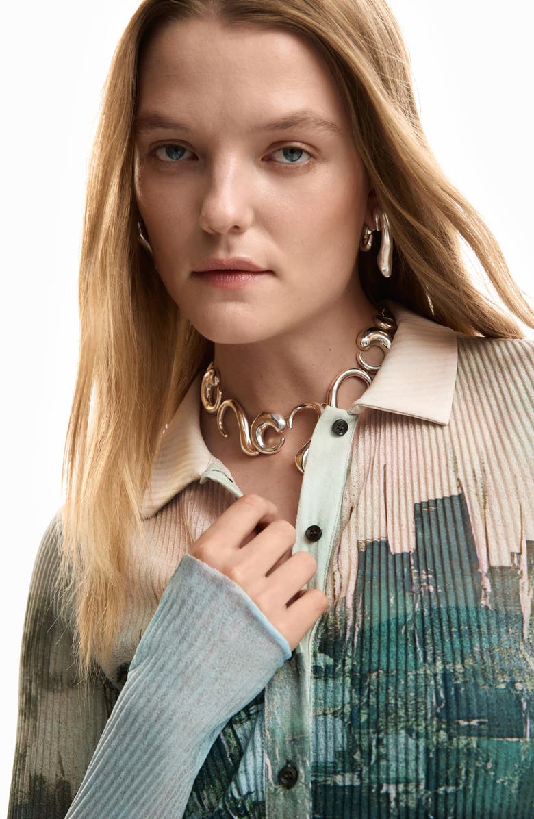 Desigual Rib Button-Up Shirt, Alternate, color, Gray