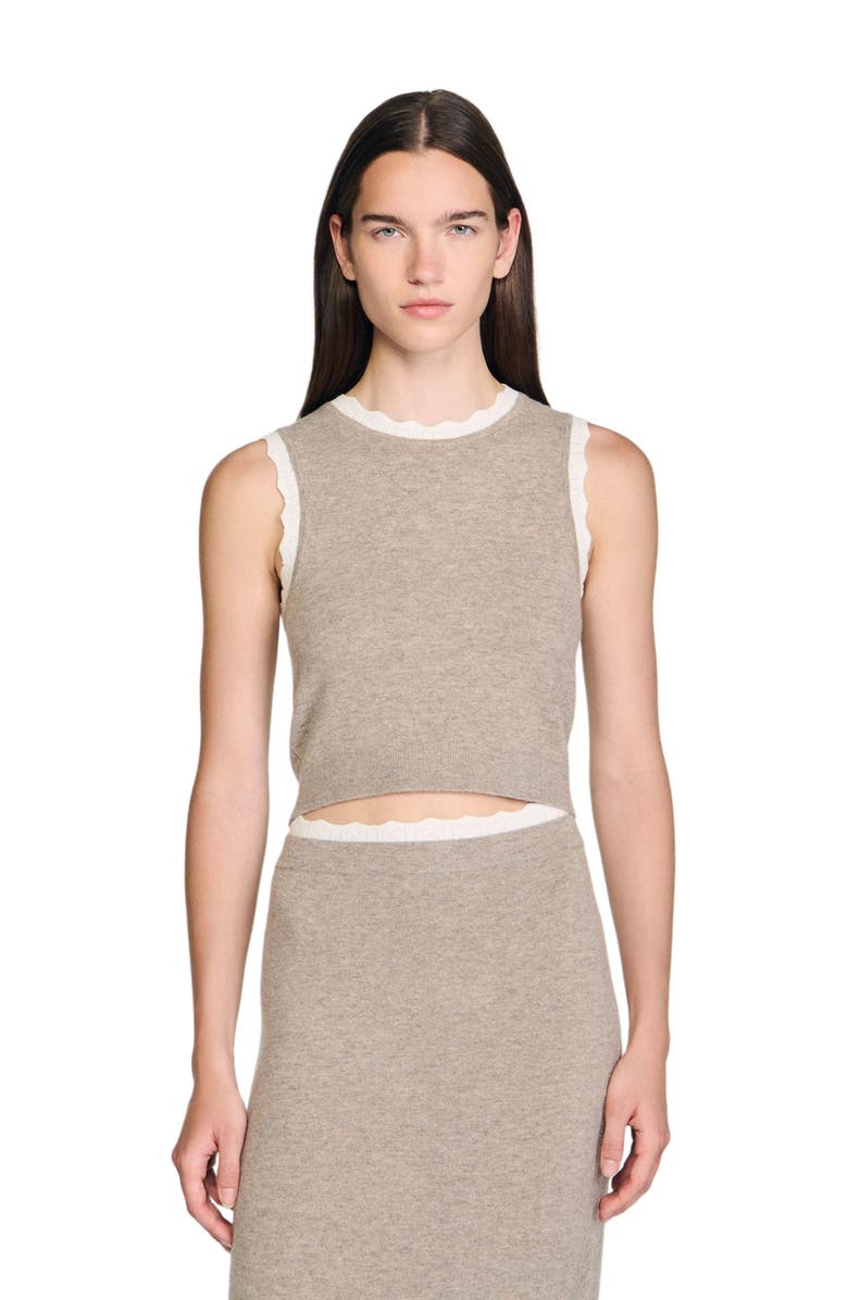 SANDRO High-neck knit sweater, Main, color, Caramel