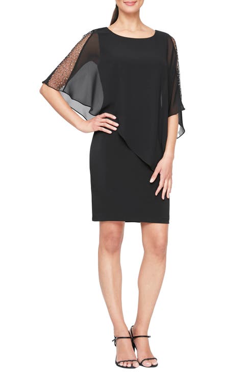 Short Sheath Dress & Embellished Cape Set
