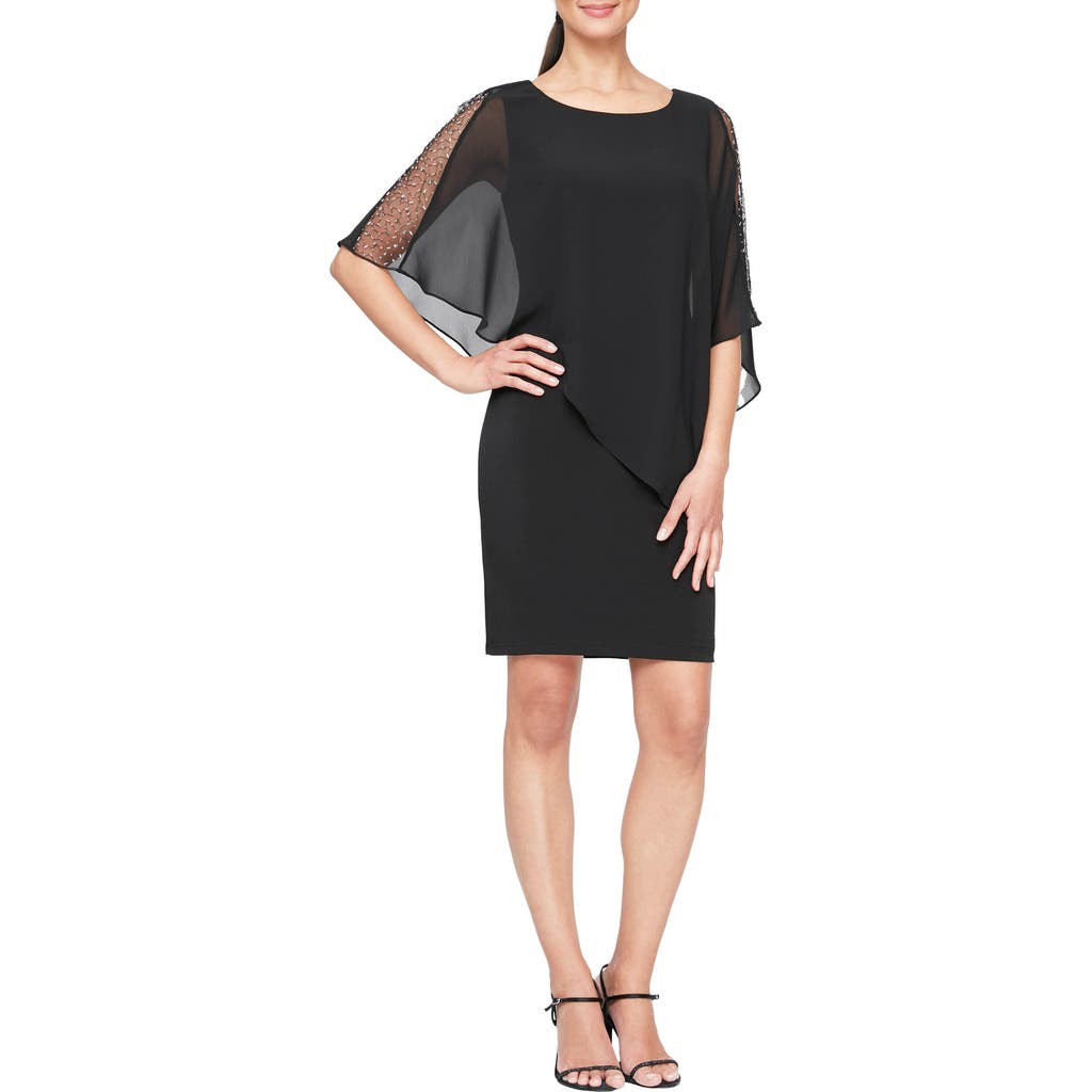 SLNY Short Sheath Dress & Embellished Cape Set in Black  product